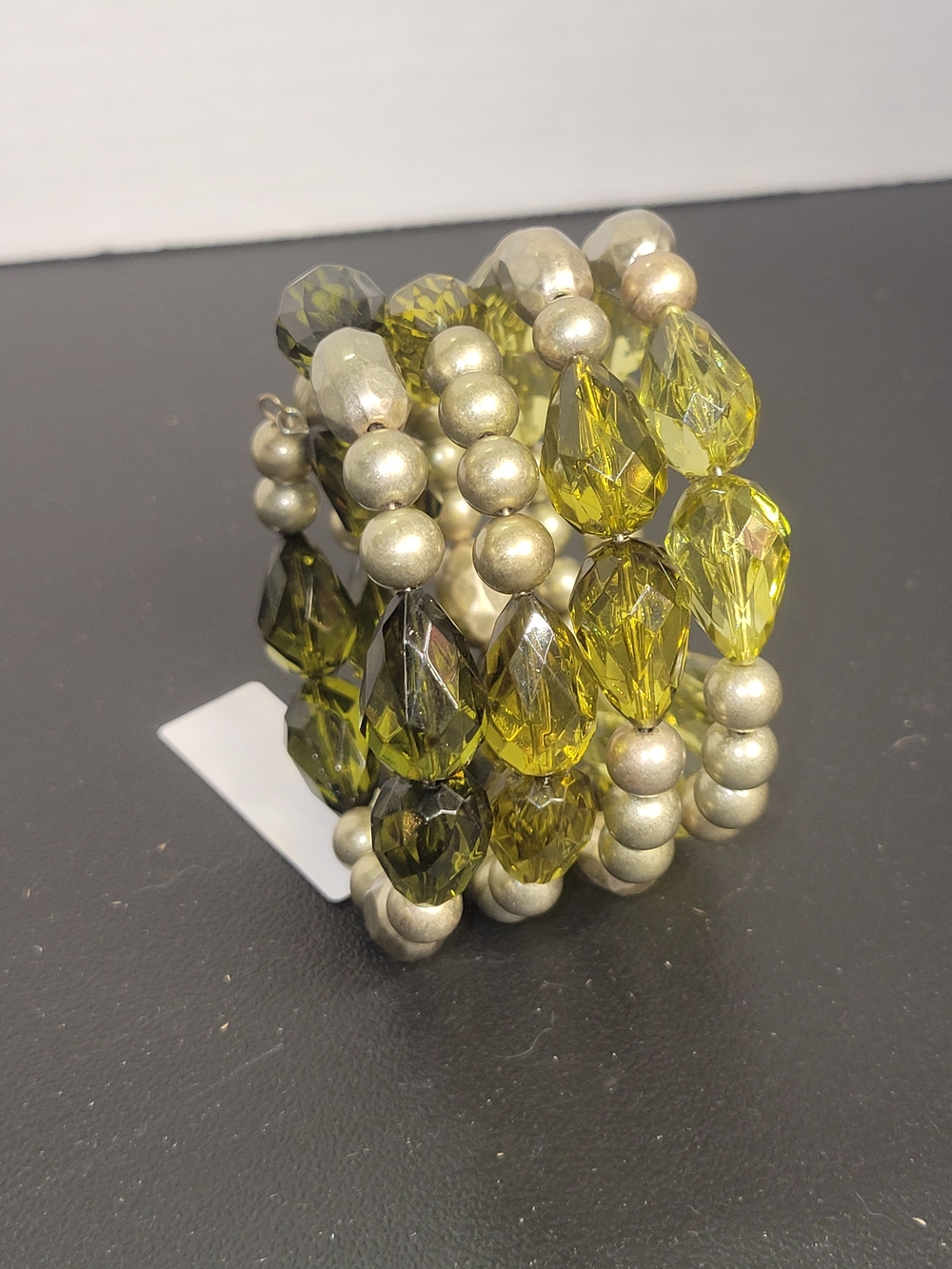 21- Olive Green Beaded Coil Bracelet - Wrap-around